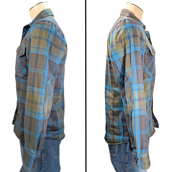 L.L.Bean Men's Small Brown Blue Plaid Lined Katahdin Performance Flannel Shirt - Picture 3 of 11